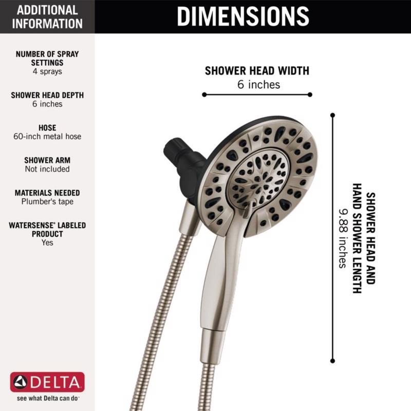 Delta Satin Nickel Stainless Steel 4 settings Showerhead Combo 1.75 gpm