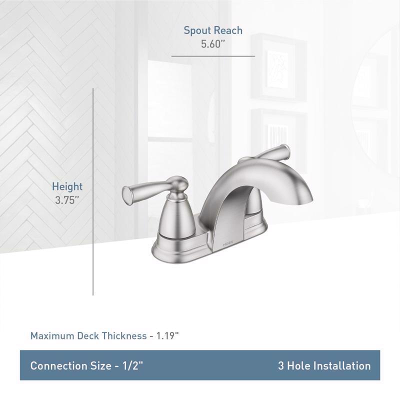 Moen Banbury Brushed Nickel Centerset Bathroom Sink Faucet 4 in.