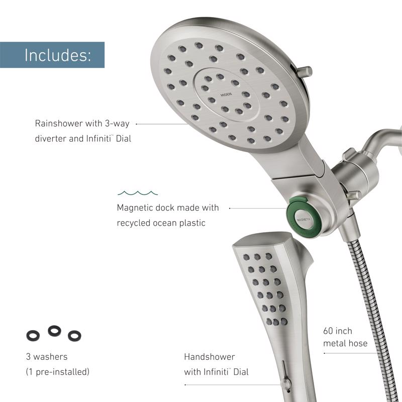 Moen Magnetix Brushed Nickel 8 settings Showerhead Combo 2.5 gpm