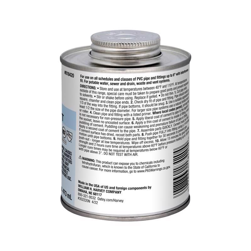 Oatey Harvey Blue Cement For PVC 16 oz