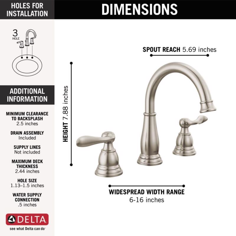 Delta Windemere Brushed Nickel Widespread Bathroom Sink Faucet 8 in.