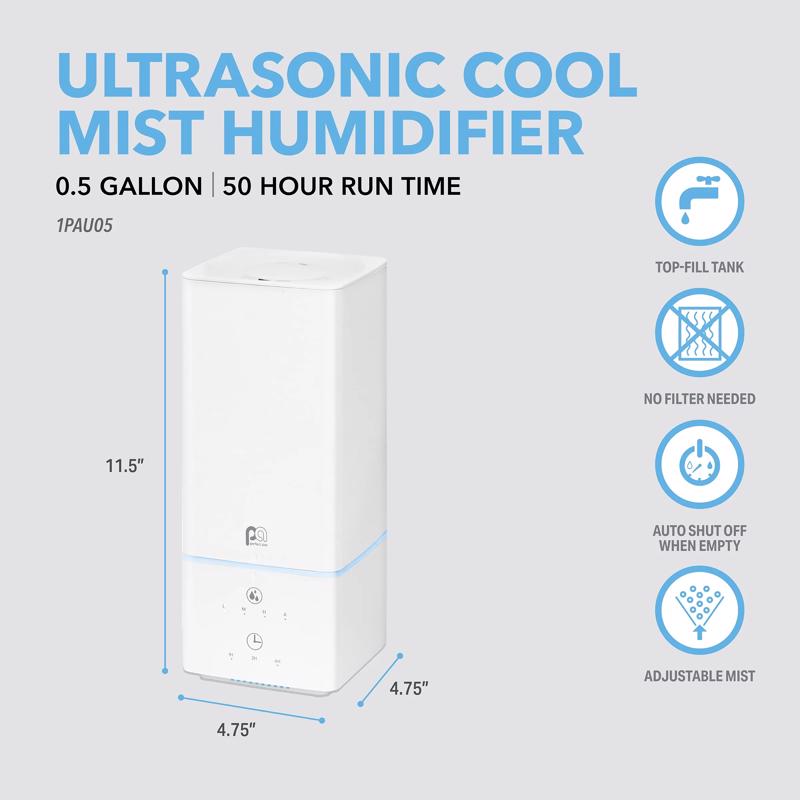 Perfect Aire 0.53 gal 376 sq ft Digital Ultrasonic Cool Mist Humidifier W/Night Light