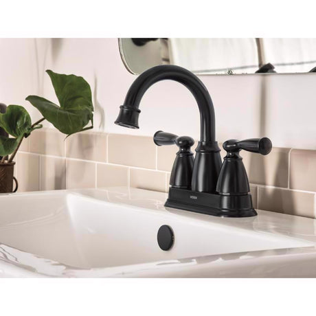 Moen Banbury Matte Black Centerset Bathroom Sink Faucet 4 in.