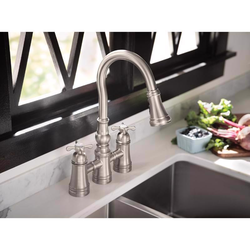 Moen Weymouth Two Handle Stainless Steel Pull-Down Kitchen Faucet