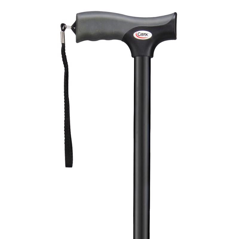 Carex Black Soft-Grip Walking Cane w/Strap Aluminum/Plastic 40 in. H X 5.2 in. L