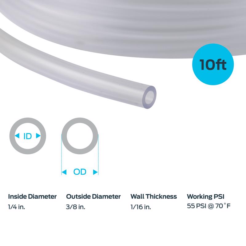 EZ FLO 1/4 in. D X 3/8 in. D X 10 ft L PVC Vinyl Tubing
