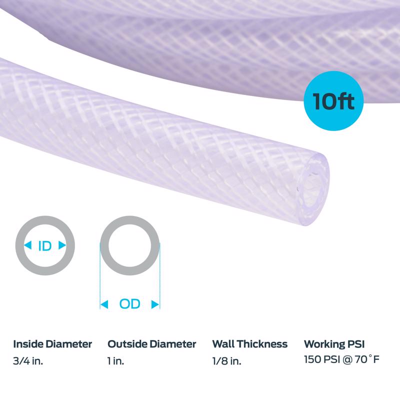 EZ FLO 3/4 in. D X 1 in. D X 10 ft L PVC Braided Tubing