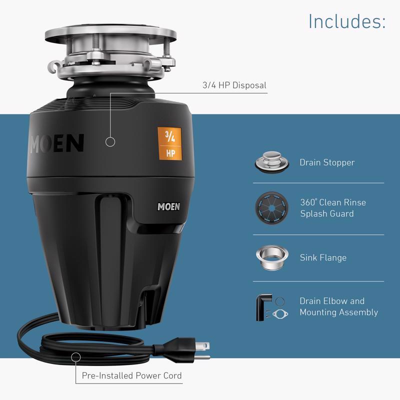 Moen The Host Series 3/4 HP Continuous Feed Garbage Disposal with Power Cord