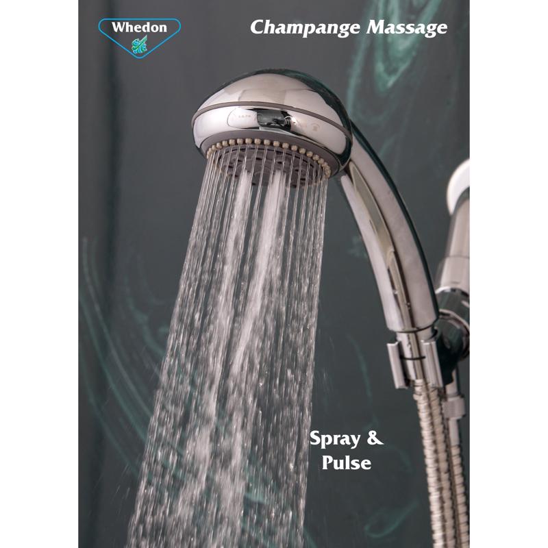 Whedon Champagne Massage Polished Chrome Plastic 5 settings Handheld Showerhead 2 gpm