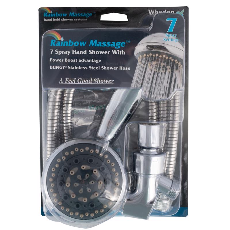 Whedon Rainbow Massage Polished Chrome Plastic 7 settings Handheld Showerhead 2 gpm