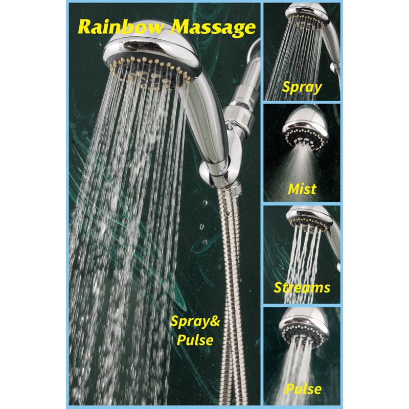 Whedon Rainbow Massage Polished Chrome Plastic 7 settings Handheld Showerhead 2 gpm