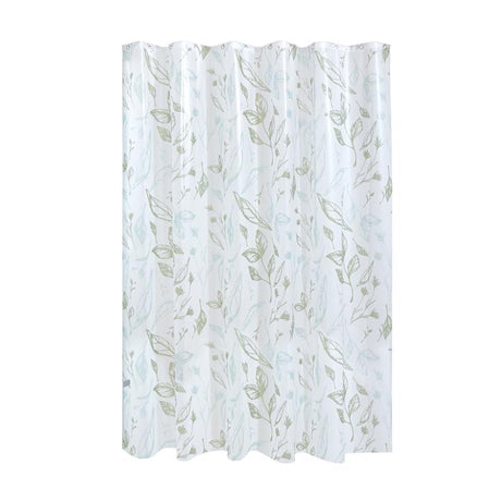 iDesign 72 in. H X 72 in. W White Leaves Frost Shower Curtain PEVA
