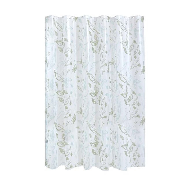 iDesign 72 in. H X 72 in. W White Leaves Frost Shower Curtain PEVA
