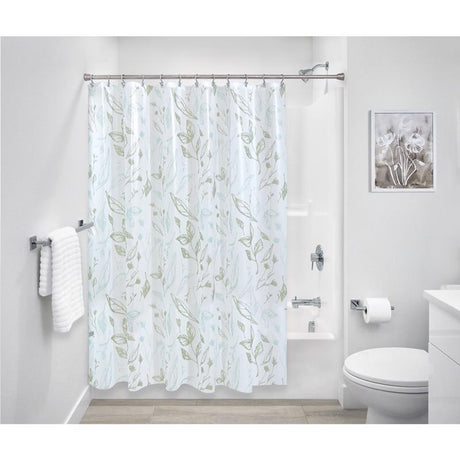 iDesign 72 in. H X 72 in. W White Leaves Frost Shower Curtain PEVA