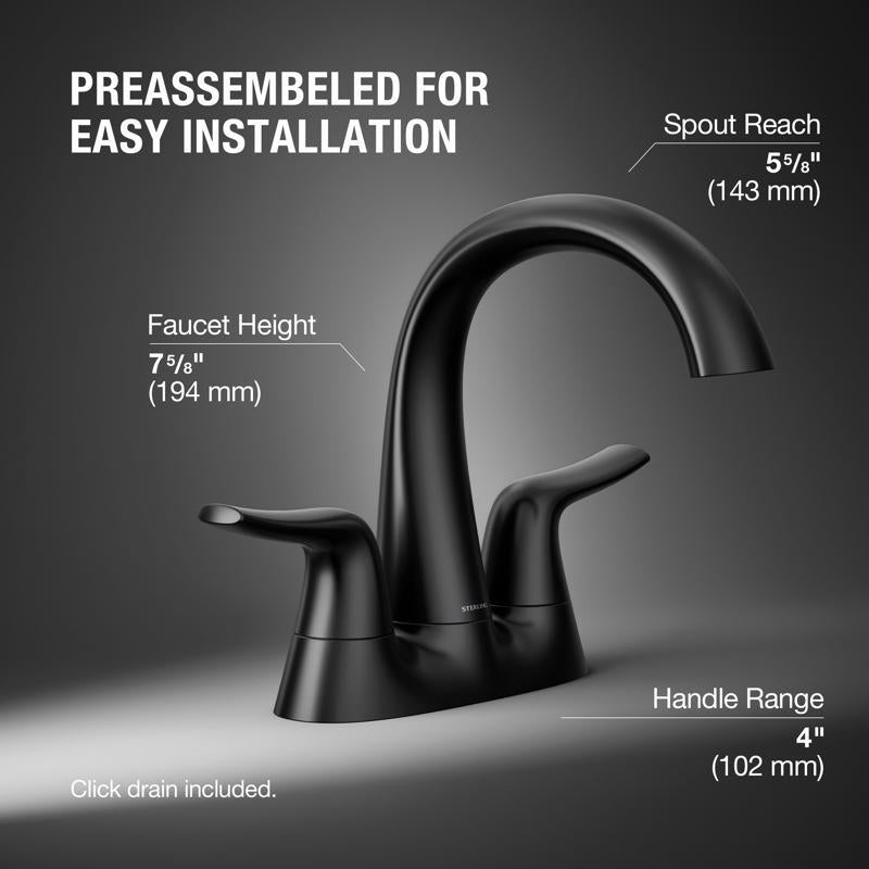 Sterling Endusk Matte Black Transitional Centerset Bathroom Sink Faucet 4 in.
