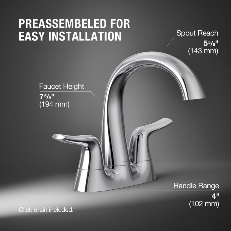 Sterling Endusk Chrome Transitional Centerset Bathroom Sink Faucet 4 in.