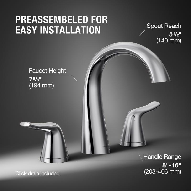 Sterling Endusk Polished Chrome Transitional Widespread Bathroom Sink Faucet 8 in.