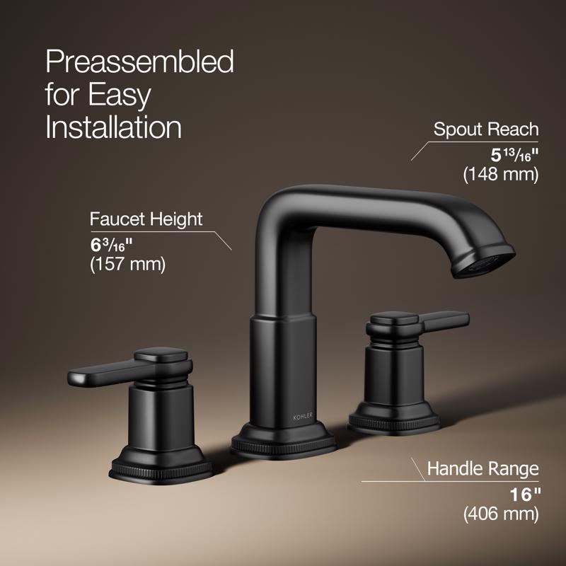 Kohler Envelu Matte Black Modern Widespread Bathroom Sink Faucet 8 in.
