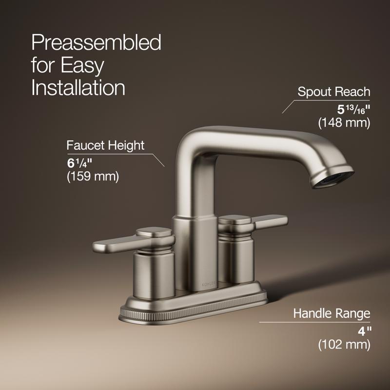 Kohler Envelu Brushed Nickel Modern Centerset Bathroom Sink Faucet 4 in.