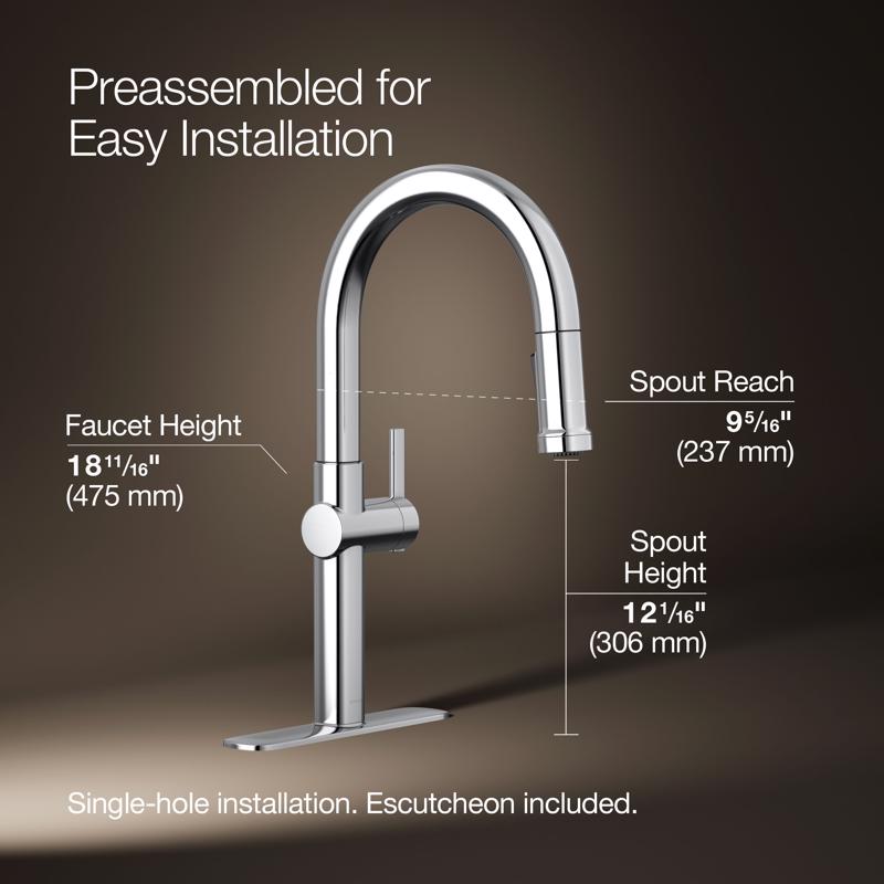 Kohler Kotor One Handle Polished Chrome Pull-Down Kitchen Faucet
