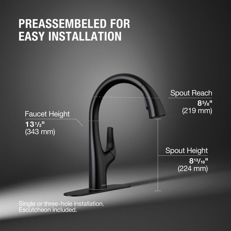 Sterling Tena One Handle Matte Black Pull-Down Kitchen Faucet