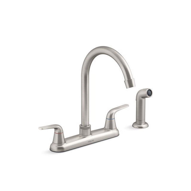 Sterling Passera Two Handle Vibrant Stainless Kitchen Faucet Side Sprayer Included