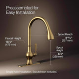Kohler Treaty One Handle Vibrant Brushed Moderne Brass Pull-Down Kitchen Faucet