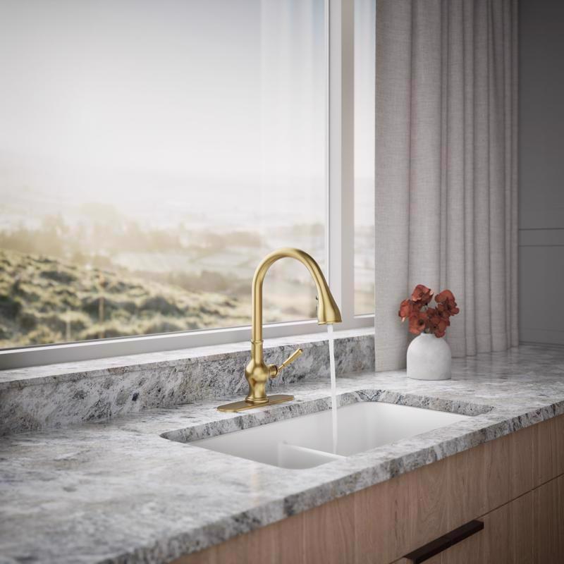 Kohler Treaty One Handle Vibrant Brushed Moderne Brass Pull-Down Kitchen Faucet