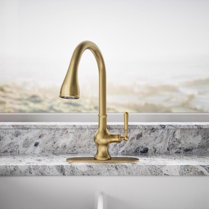 Kohler Treaty One Handle Vibrant Brushed Moderne Brass Pull-Down Kitchen Faucet