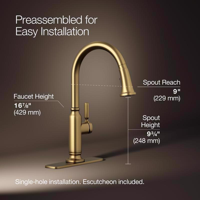 Kohler Ackley One Handle Vibrant Brushed Moderne Brass Pull-Down Kitchen Faucet