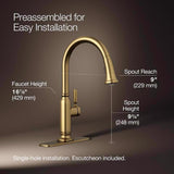 Kohler Ackley One Handle Vibrant Brushed Moderne Brass Pull-Down Kitchen Faucet