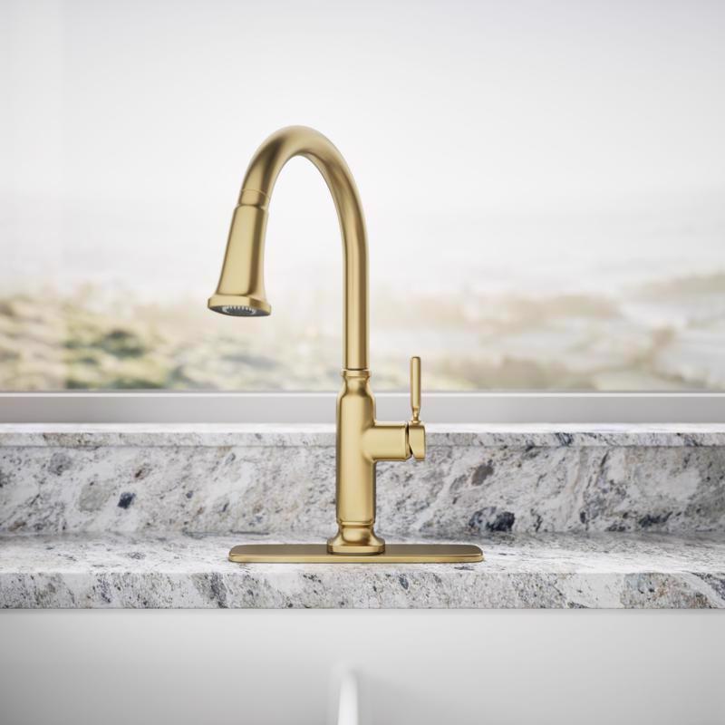 Kohler Ackley One Handle Vibrant Brushed Moderne Brass Pull-Down Kitchen Faucet