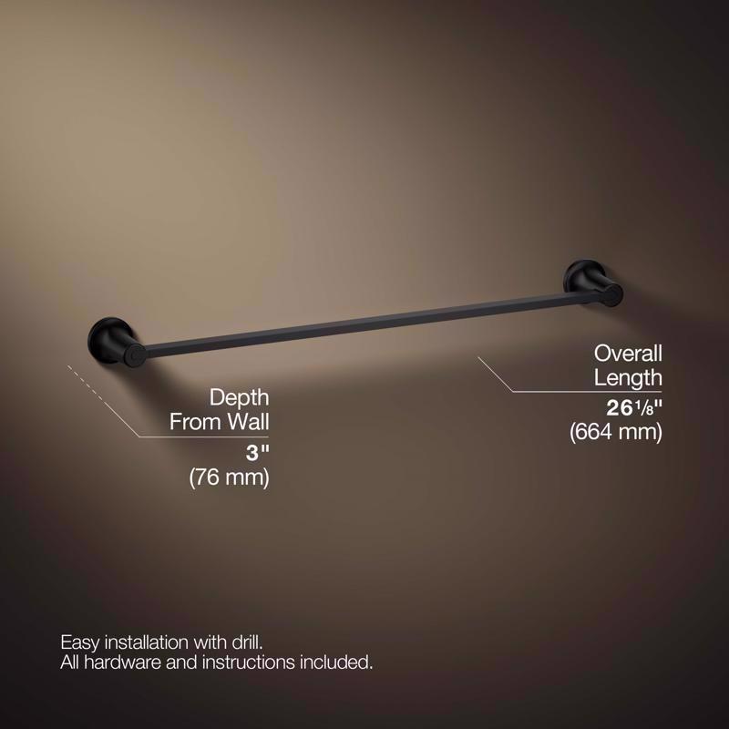 Kohler Sivaro Matte Black Towel Bar 24 in. L Metal