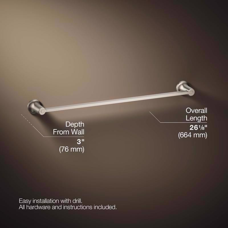 Kohler Sivaro Brushed Nickel Silver Towel Bar 24 in. L Metal