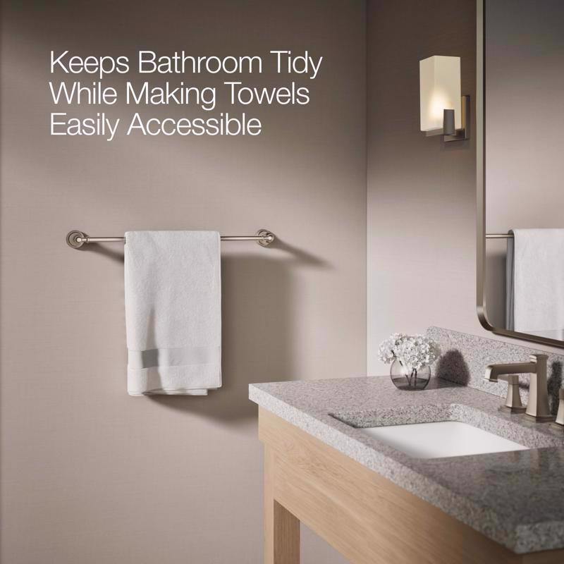 Kohler Facile Brushed Nickel Silver Towel Bar 24 in. L Metal