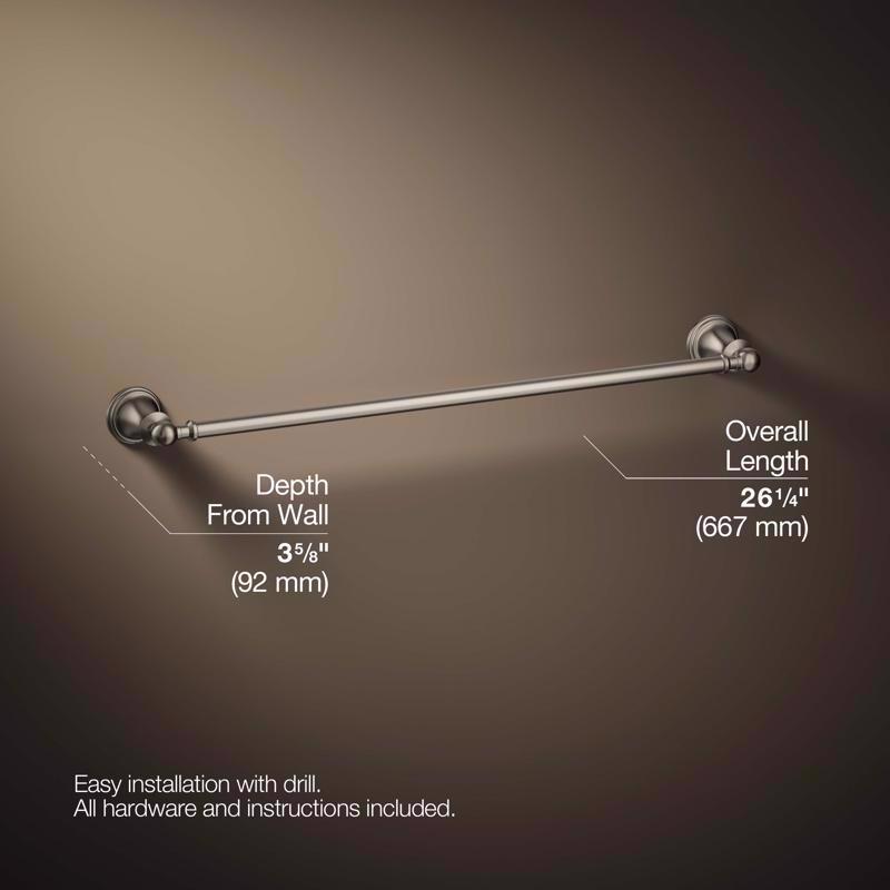 Kohler Facile Brushed Nickel Silver Towel Bar 24 in. L Metal