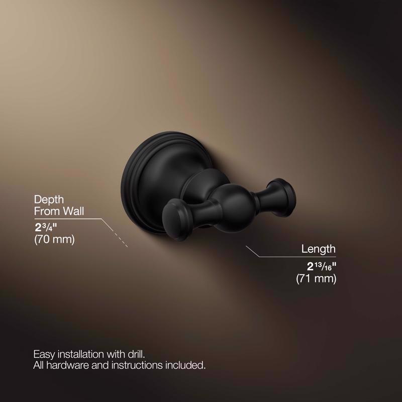 Kohler Facile 2.18 in. H X 2.8 in. W X 2.72 in. L Matte Black Robe Hook