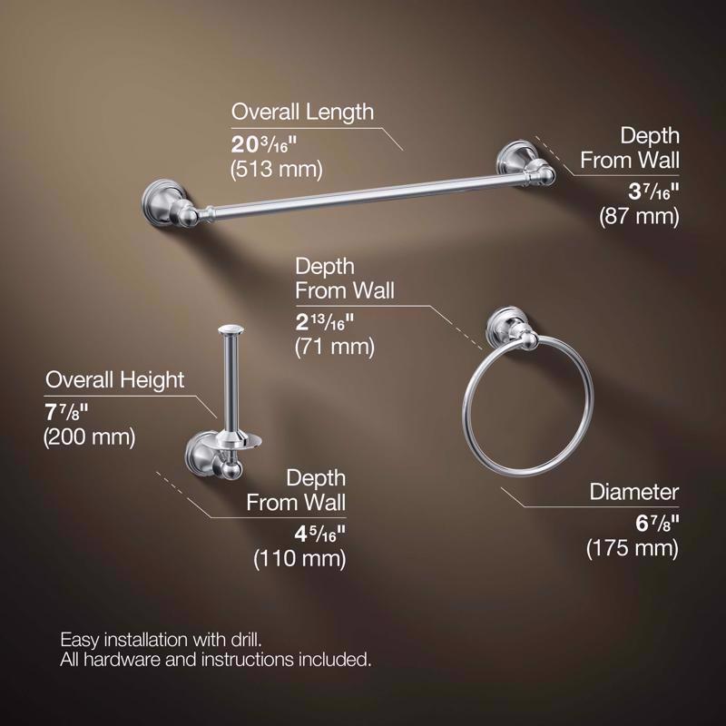 Kohler Facile Polished Chrome Silver Bathroom Hardware Kit Metal