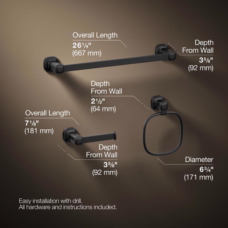Kohler Envelu Matte Black Bathroom Hardware Kit Metal