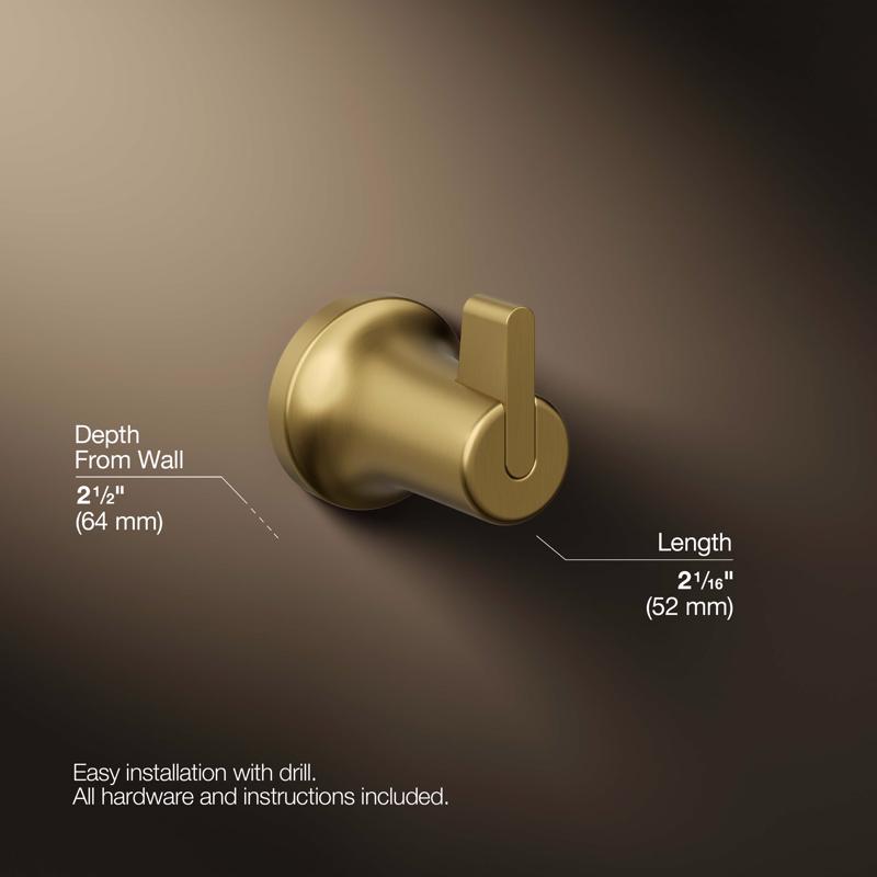 Kohler Sivaro 2.42 in. H X 2.08 in. W X 2.5 in. L Brushed Gold Robe Hook