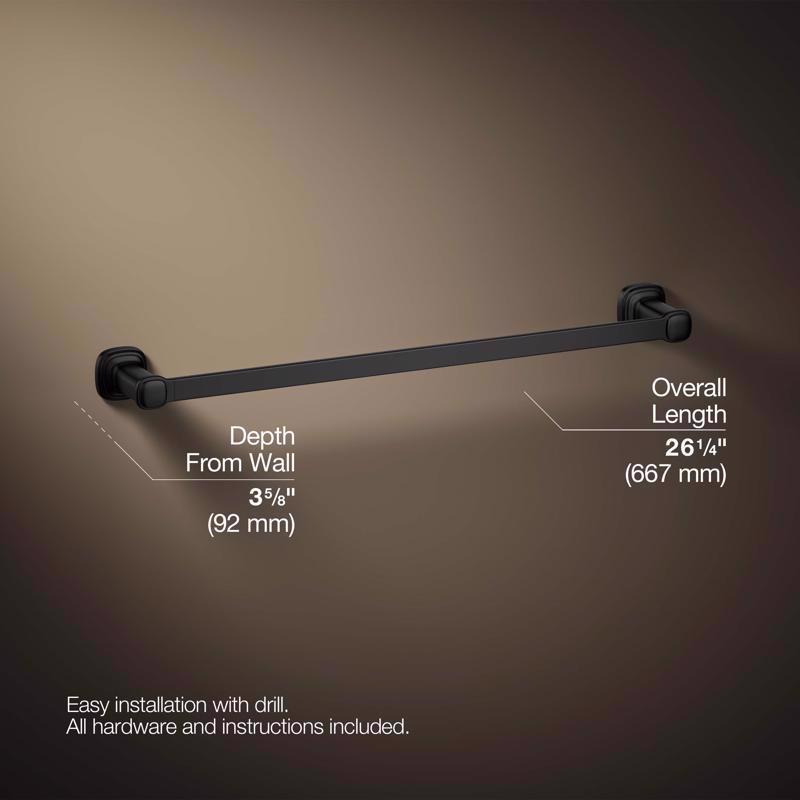Kohler Envelu Matte Black Towel Bar 24 in. L Metal