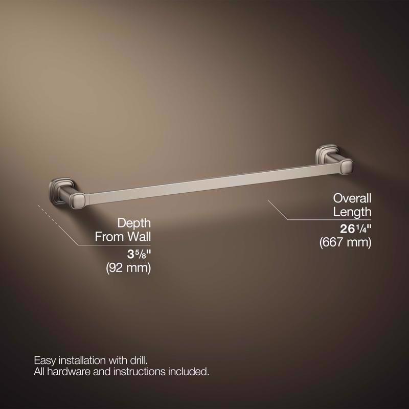Kohler Envelu Brushed Nickel Silver Towel Bar 24 in. L Metal