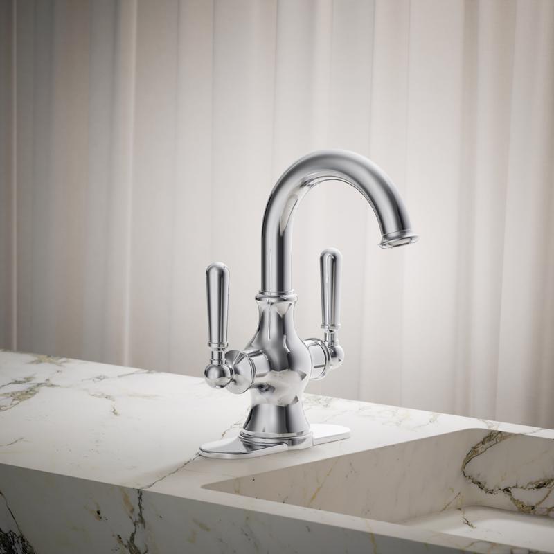 Kohler Facile Polished Chrome Traditional Centerset Bathroom Sink Faucet 4 in.