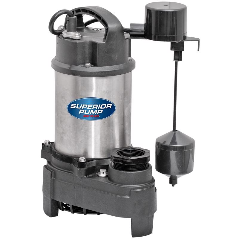 Superior Pump 1/2 HP 4500 gph Stainless Steel Vertical Float Switch AC Submersible Sump Pump 10 ft