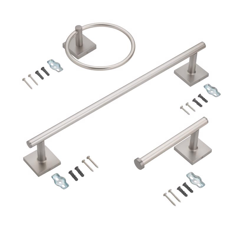 OakBrook Brushed Nickel Black Die Cast Zinc Bath Accessory Set