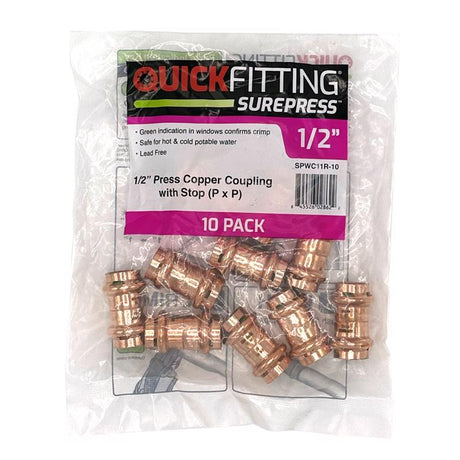 QuickFitting 1/2 in. Press in. X 1/2 in. D Press in. Copper Coupling with Stop