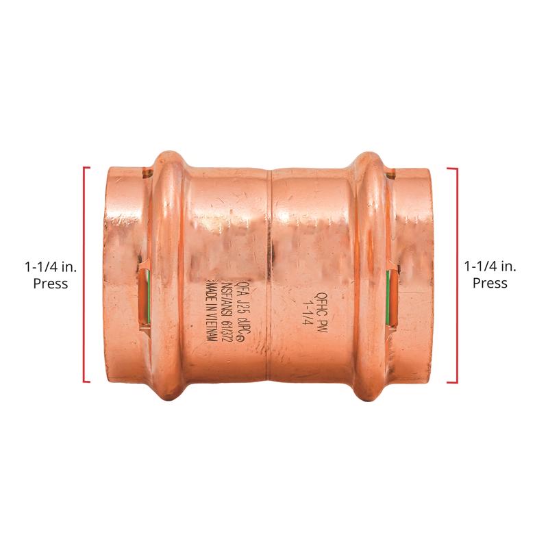 QuickFitting 1-1/4 in. Press in. Press in. Copper Coupling with Stop