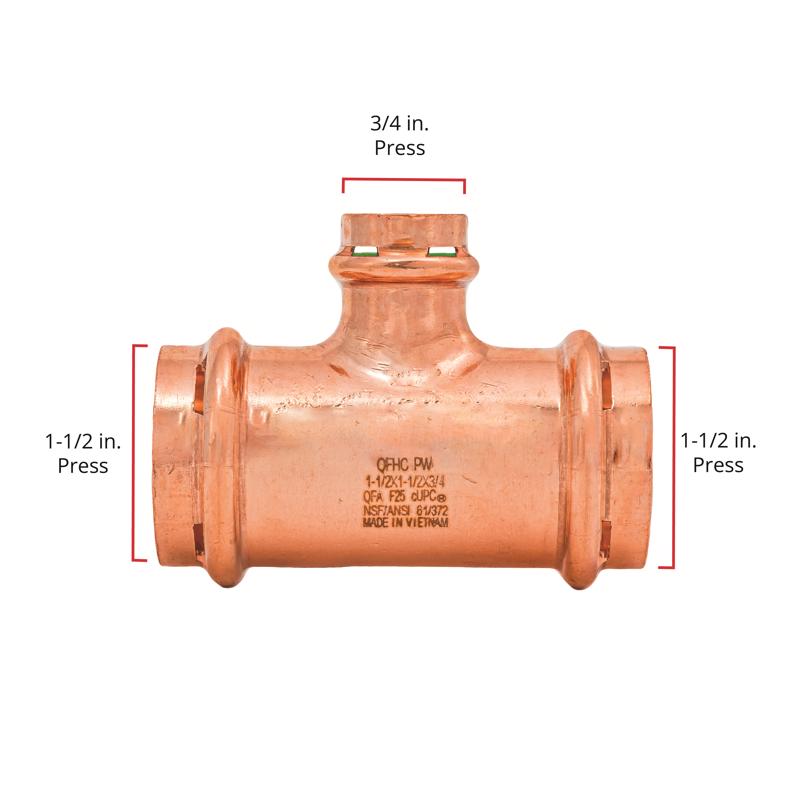 QuickFitting 1-1/2 in. Press in. Press in. Copper Tee