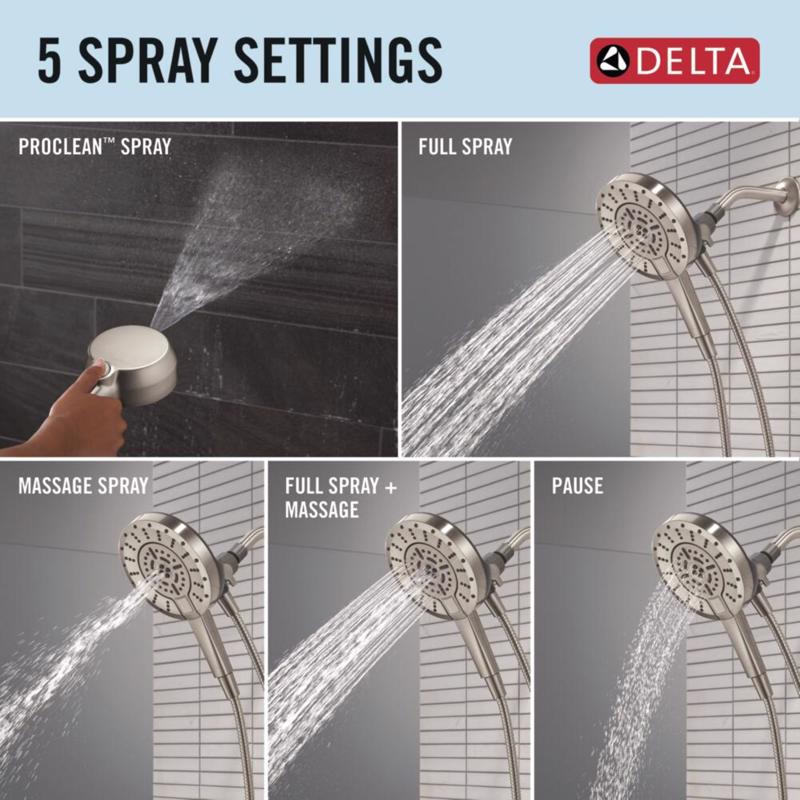 Delta Brushed Nickel 5 settings Showerhead Combo 1.75 gpm
