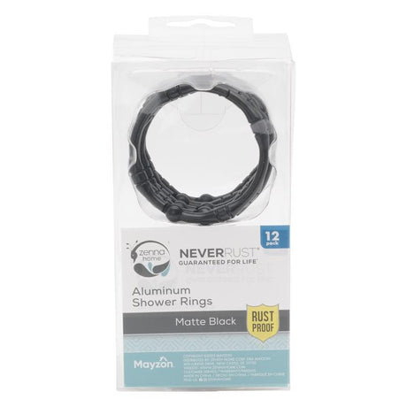 Zenna Home Matte Black Metal Shower Curtain Rings 12 pk